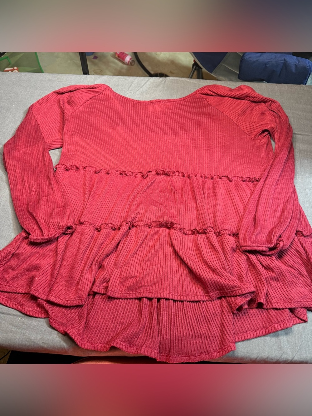 LC Lauren Conrad Raspberry Ribbed Scoop Neck Ruffle Tiered Top - Picture 4 of 6